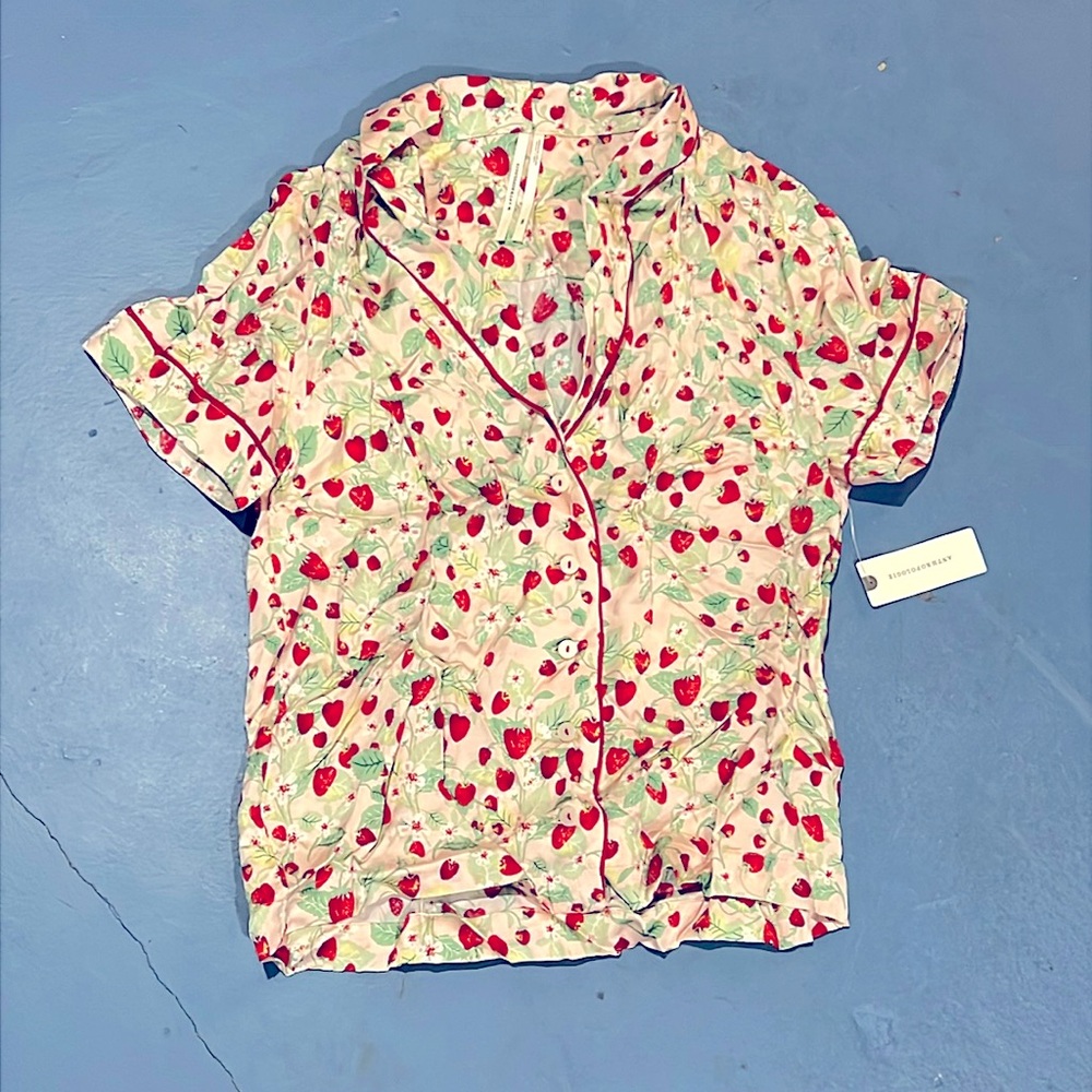XXS Anthropologie silky pajama top strawberries and roses